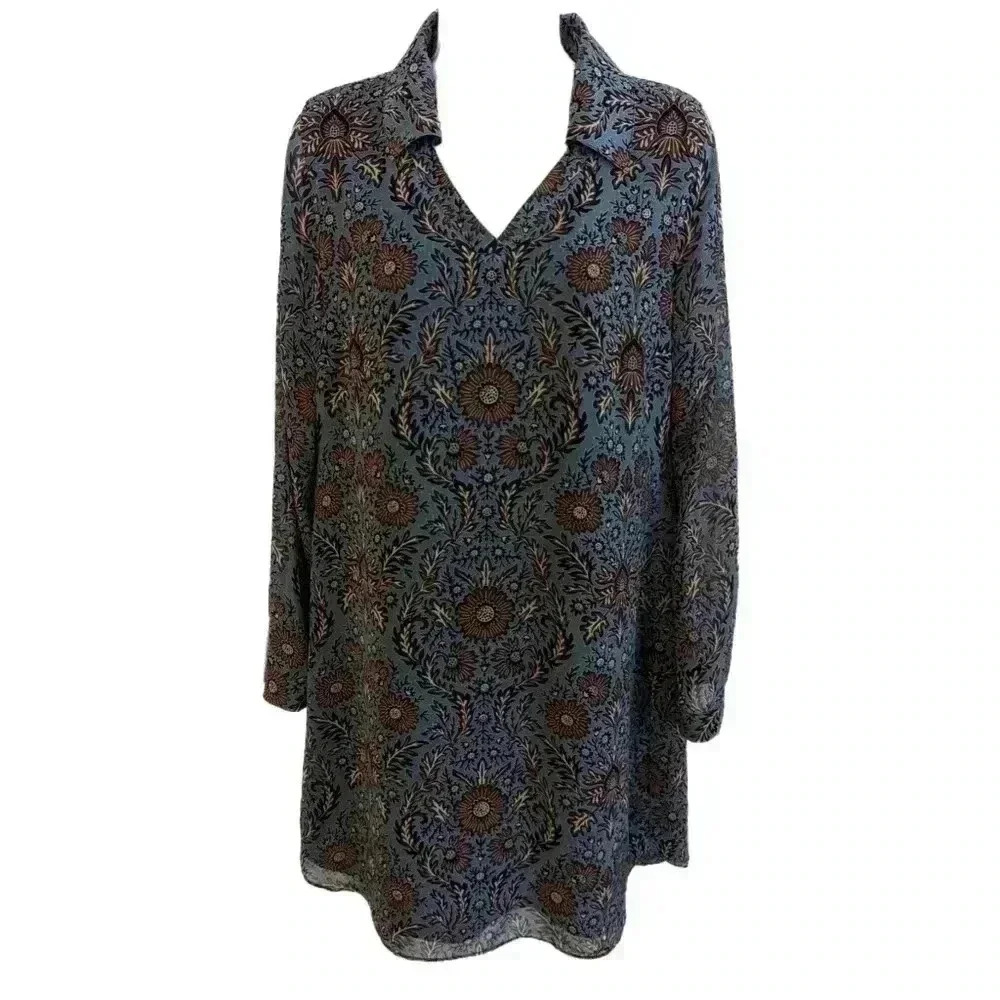 CAbi Women's Blue Brown Provincial Floral Printed Shift Dress Size S Style 3295 - Picture 2 of 10